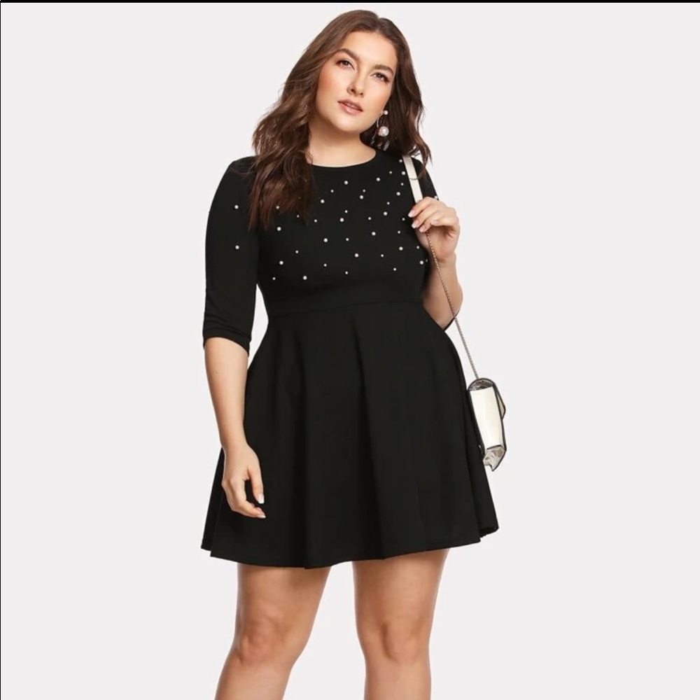 Pearl beading fit & flare dress